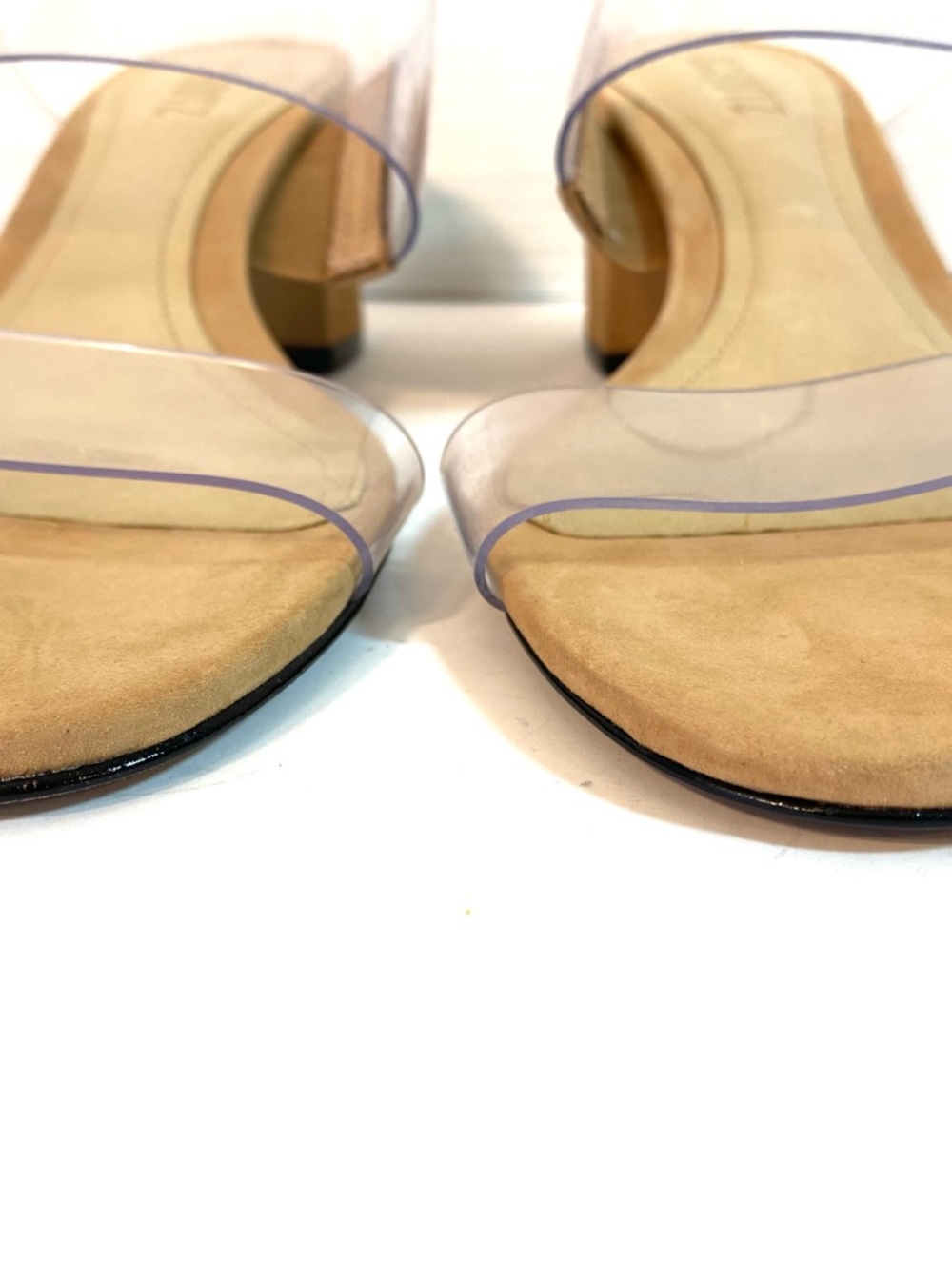 SCHUTZ Victorie Slides Sandals Clear Straps Beige Suede Chunky Heels - NWOB - Picture 4 of 10